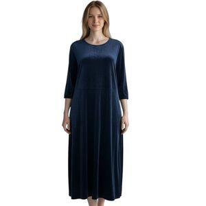 Adrienne Vittadini Woman 2X Navy Velvet Maxi Dress Long Sleeve Plus Size Party